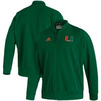 Men's adidas Green Miami Hurricanes 2021 Sideline Woven Primeblue Full-Zip Bomber Jacket