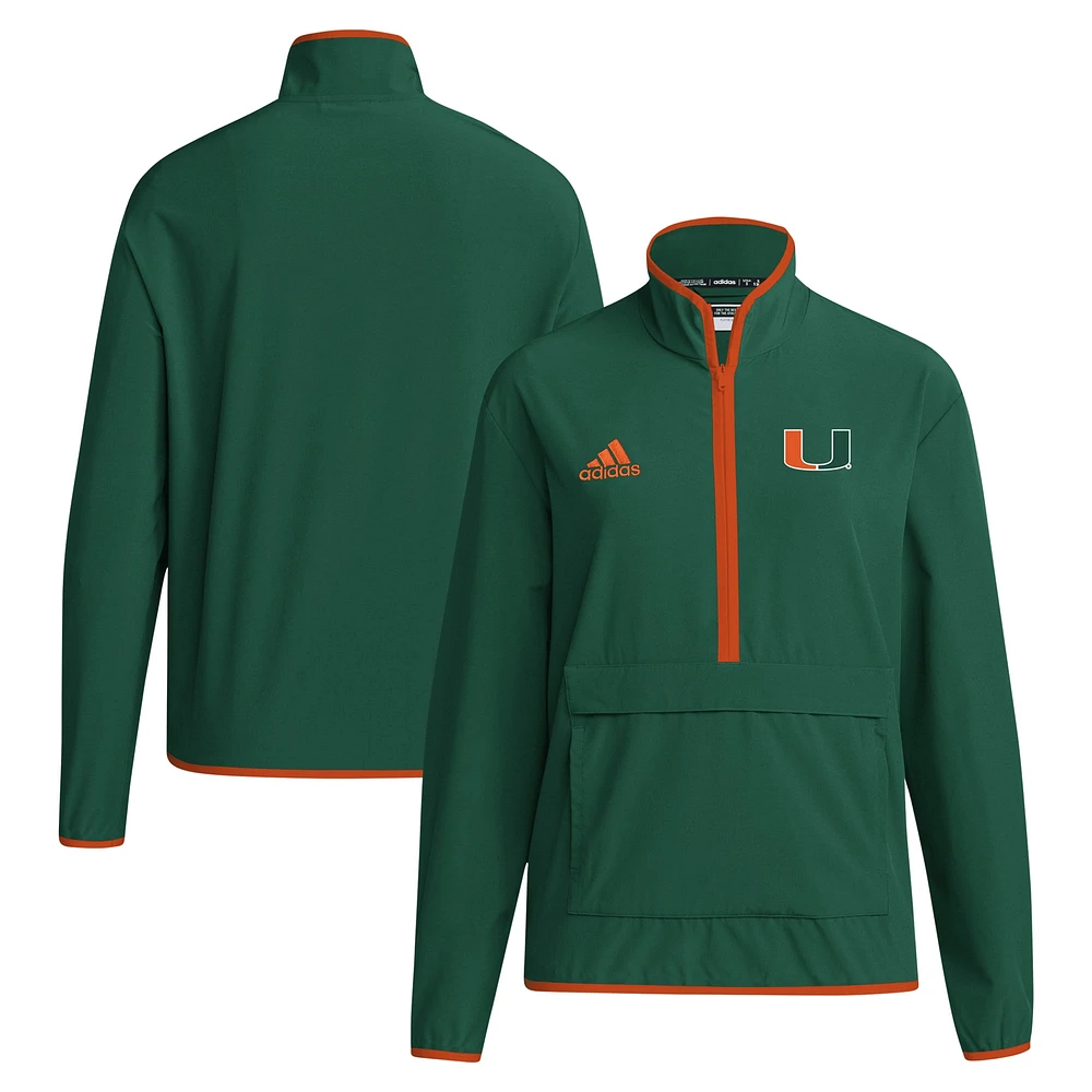 Men's adidas Miami Hurricanes 2024 Coaches Sideline Half-Zip Jacket