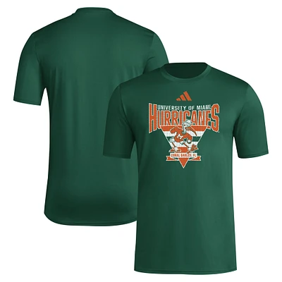 T-shirt d'avant-match trilatéral adidas Miami Hurricanes 2024 Locker pour hommes, vert