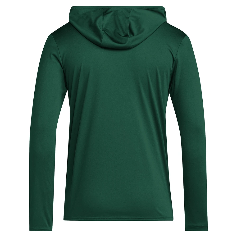 Men's adidas Green Miami Hurricanes 2024 Sideline Hooded Long Sleeve T-Shirt