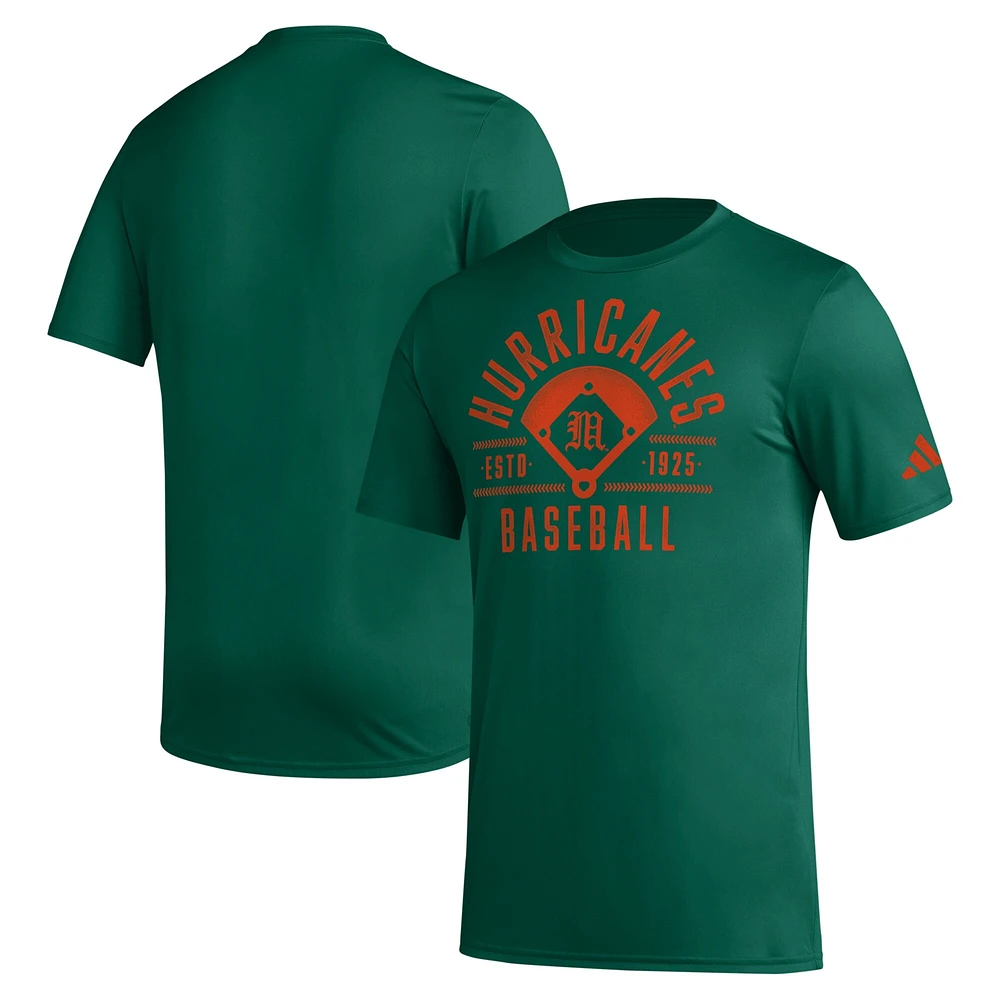 T-shirt d'avant-match de baseball adidas vert Miami Hurricanes Exit Velocity pour hommes AEROREADY