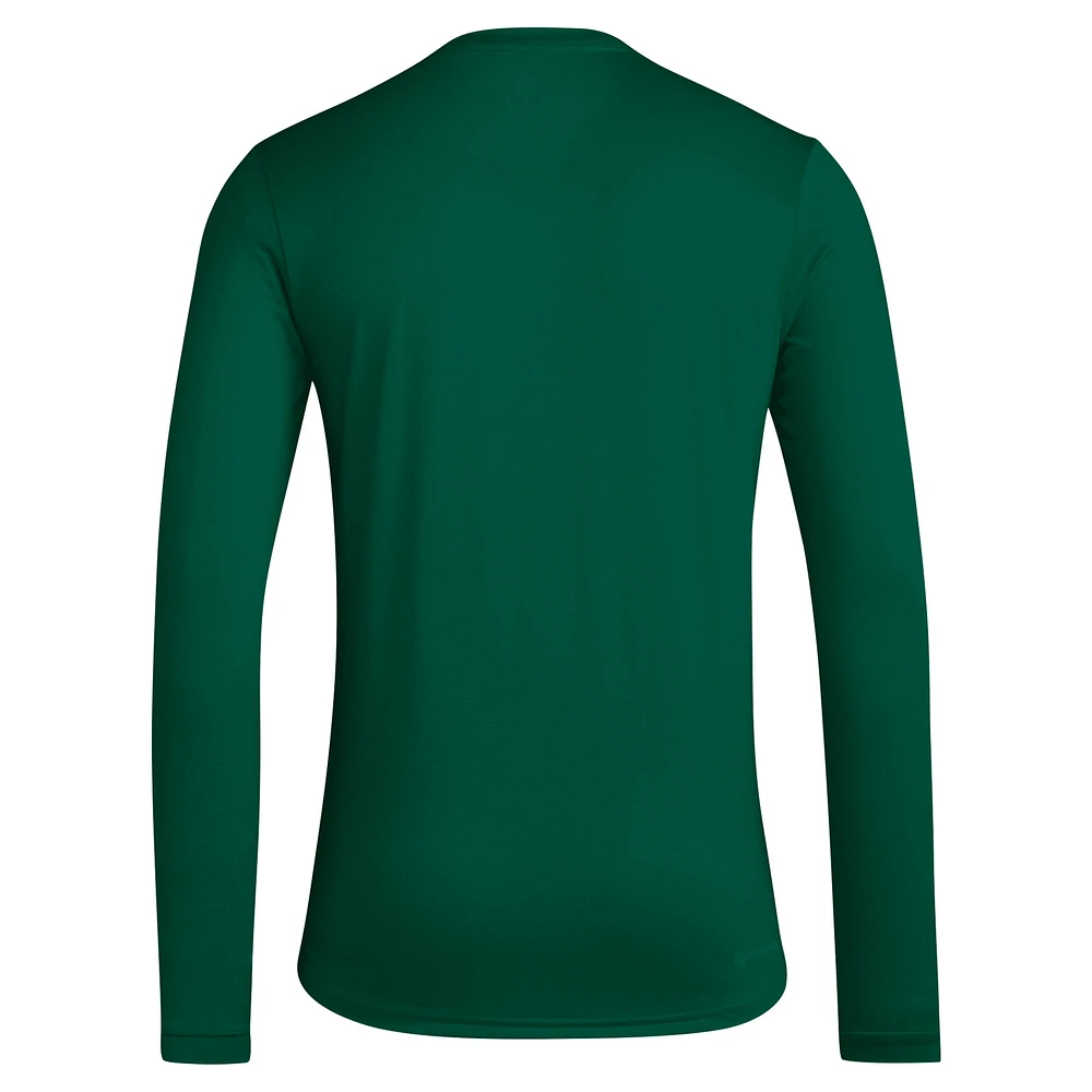 Men's adidas Green Miami Hurricanes Locker Football Pre-Game AEROREADY Long Sleeve T-Shirt