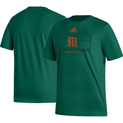 Men's adidas Green Miami Hurricanes Locker Lines Baseball Fresh T-Shirt