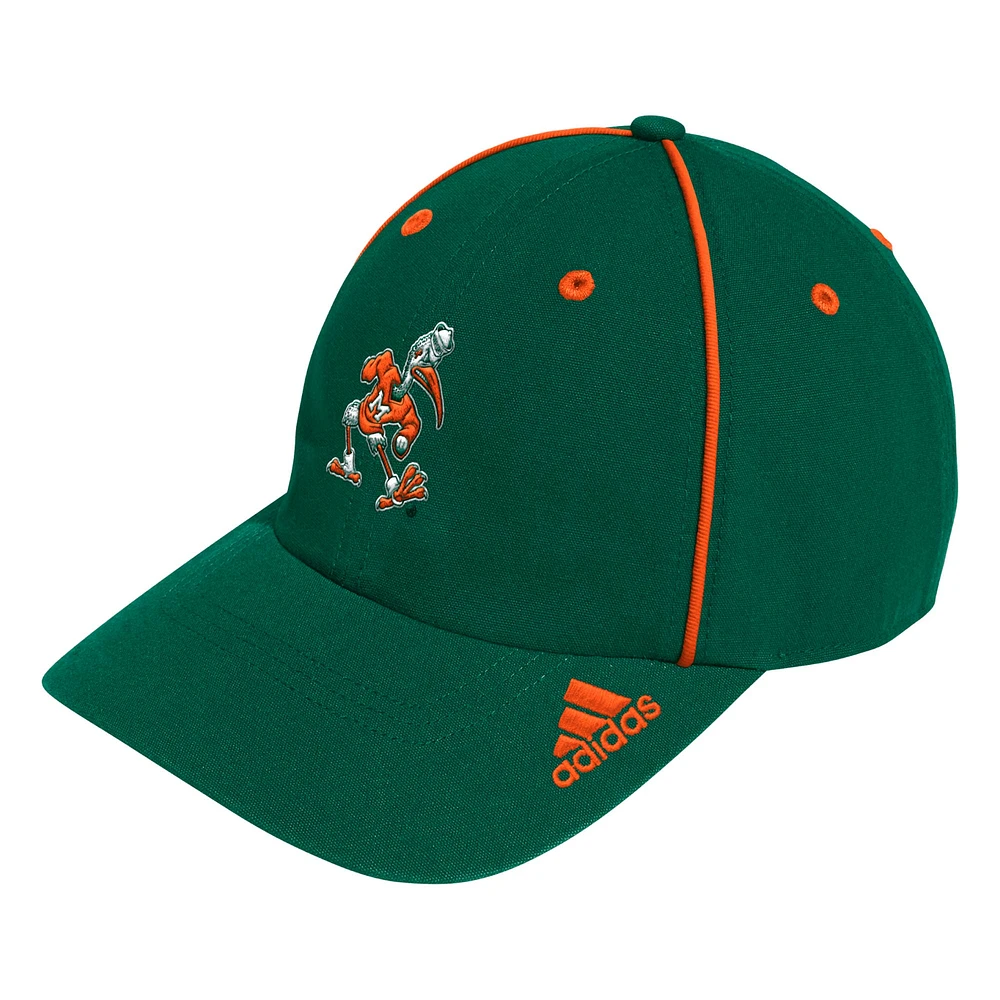 Casquette ajustable adidas Miami Hurricanes Locker Room Athlete Pack verte pour homme