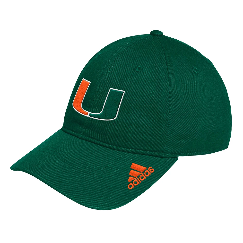 Casquette ajustable souple avec logo vestiaire des Miami Hurricanes adidas verte pour homme