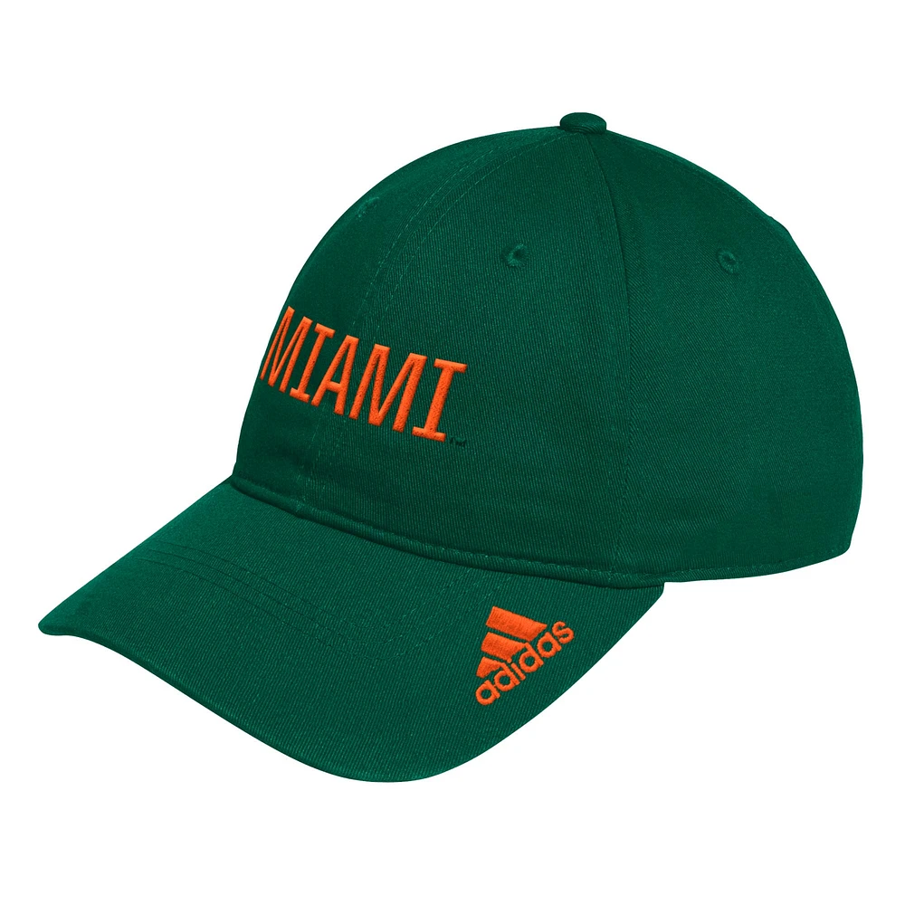 Men's adidas Green Miami Hurricanes Locker Room Wordmark Slouch Adjustable Hat