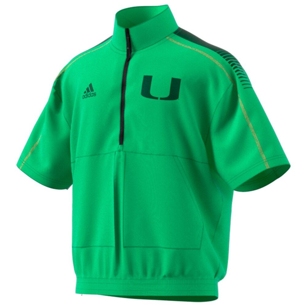 Men's adidas Green Miami Hurricanes Nights Strategy Half-Zip Short Sleeve Jacket