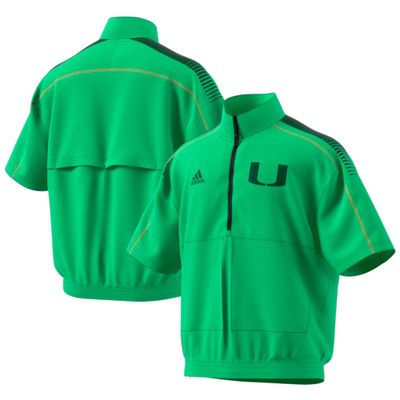 Men's adidas Green Miami Hurricanes Nights Strategy Half-Zip Short Sleeve Jacket