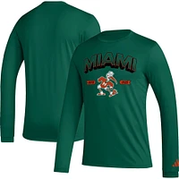 T-shirt à manches longues adidas Miami Hurricanes Mighty Mascot avant-match vert pour homme