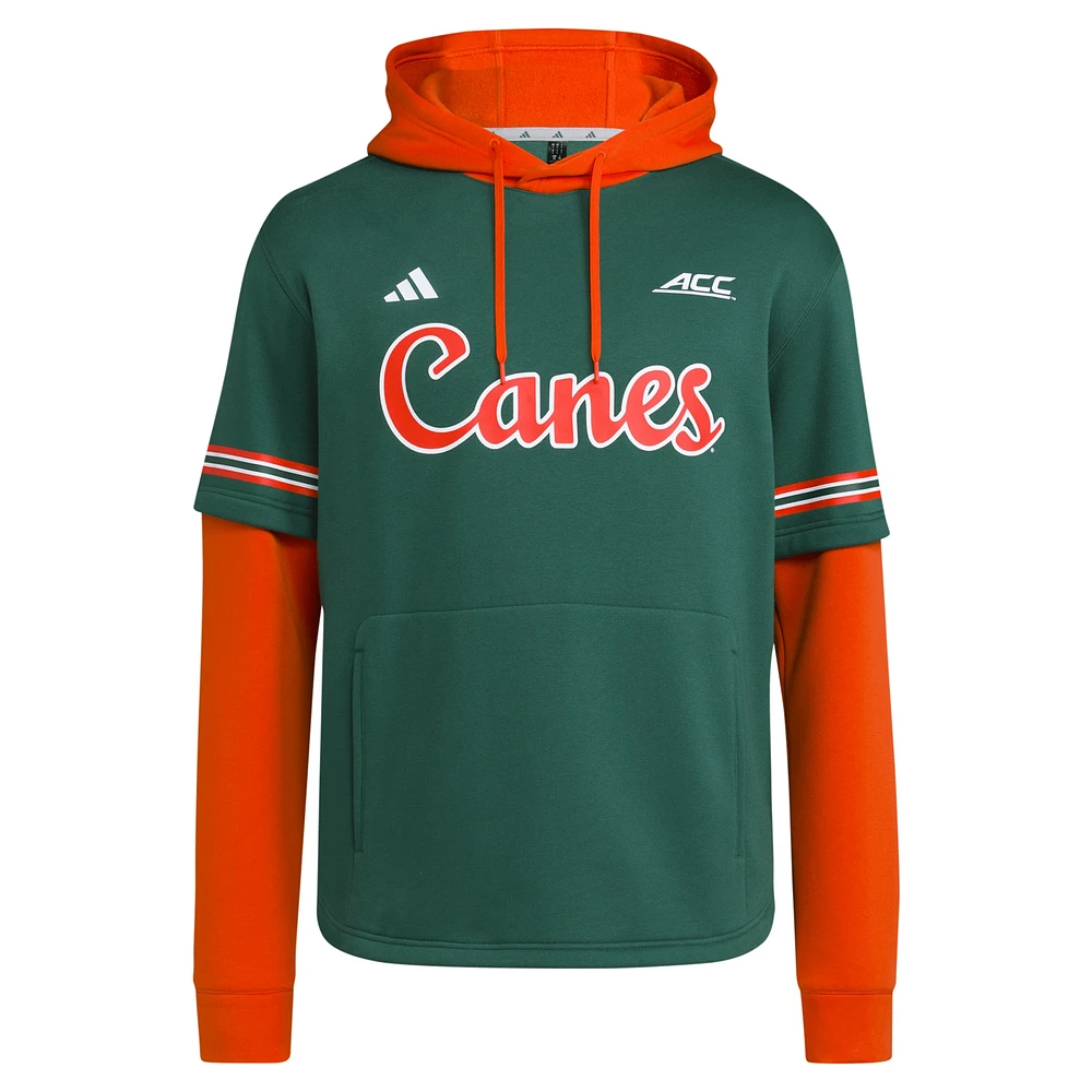 Men's adidas  Green Miami Hurricanes Pullover Baseball Jersey Hoodie