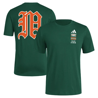 Men's adidas Green Miami Hurricanes Reverse Retro Baseball 2 Hit T-Shirt