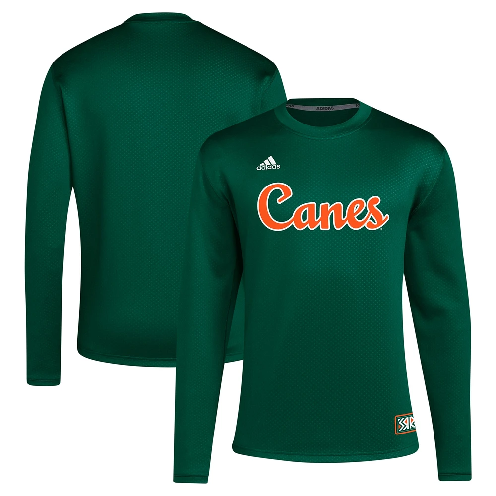 Sweat-shirt à enfiler adidas Miami Hurricanes Reverse Retro Baseball Script pour hommes, vert