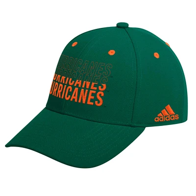 Casquette réglable saisonnière à demi-police adidas pour hommes, verte, Miami Hurricanes