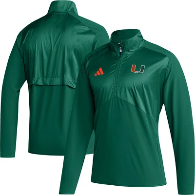 Veste pour homme adidas Green Miami Hurricanes Sideline AEROREADY Raglan Sleeve Quarter-Zip