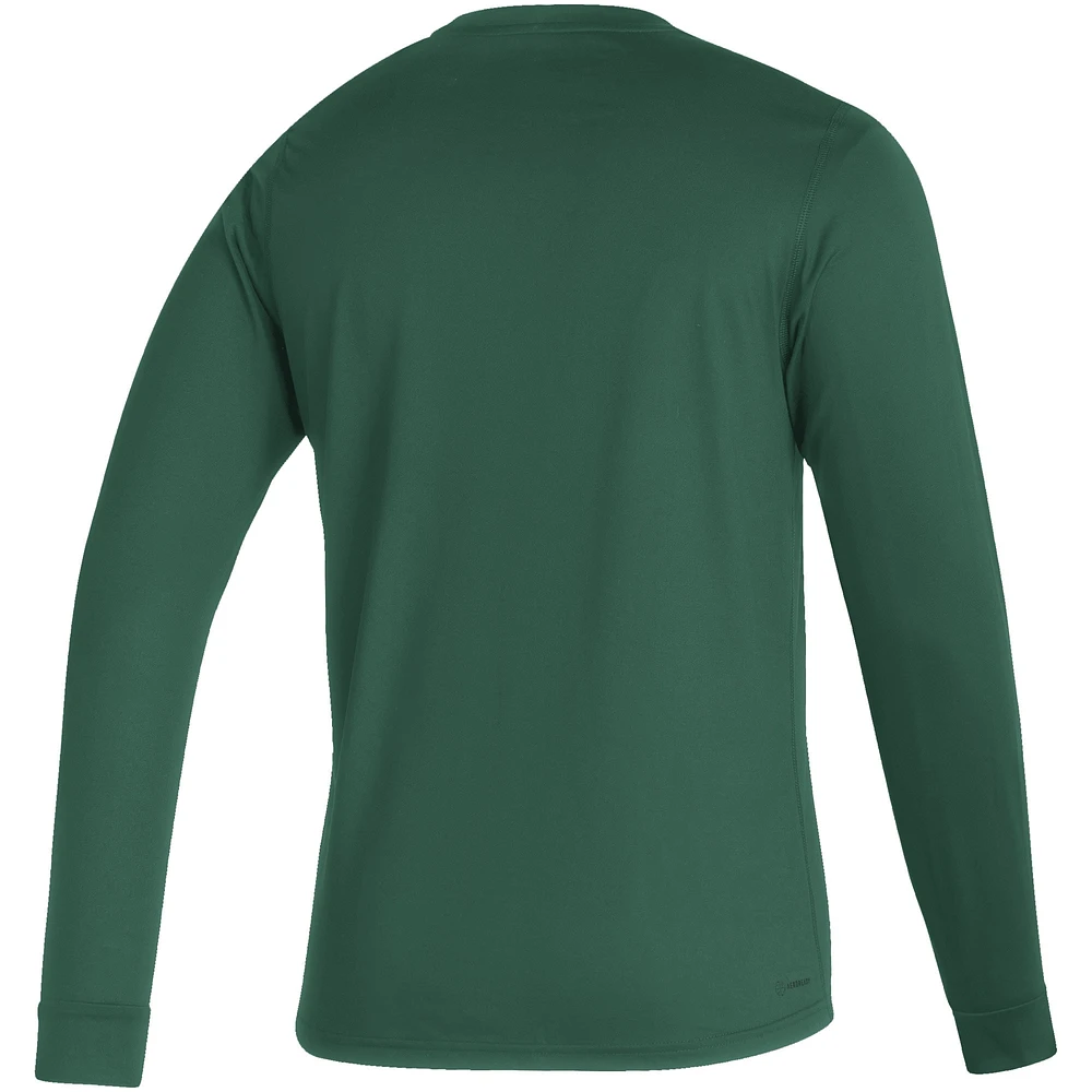 Men's adidas Green Miami Hurricanes Sideline Locker Strikethrough Creator AEROREADY Long Sleeve T-Shirt