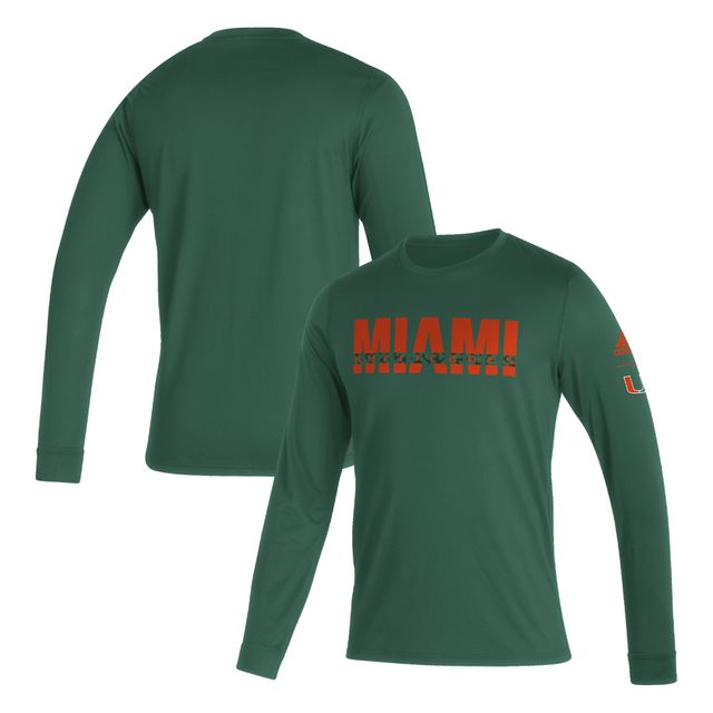 T-shirt à manches longues adidas Miami Hurricanes Sideline Locker Strikethrough Creator AEROREADY vert pour homme