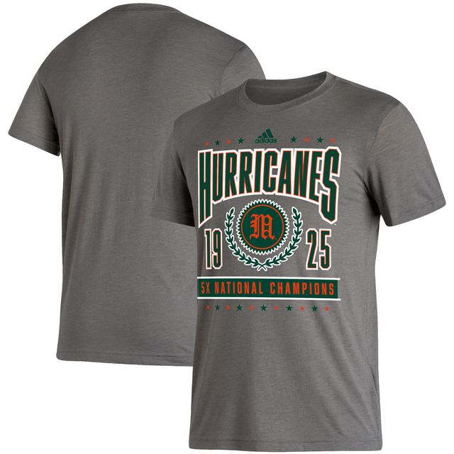 T-shirt à trois mélanges adidas Heathered Charcoal Miami Hurricanes 5X National Champions Reminisce pour homme