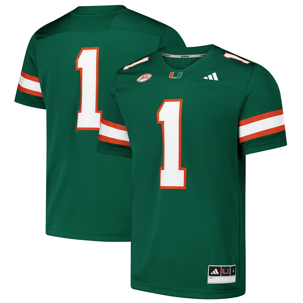 Maillot de football adidas #1 vert Miami Hurricanes Premier pour homme