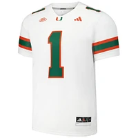 Maillot de football adidas #1 blanc Miami Hurricanes Premier pour homme