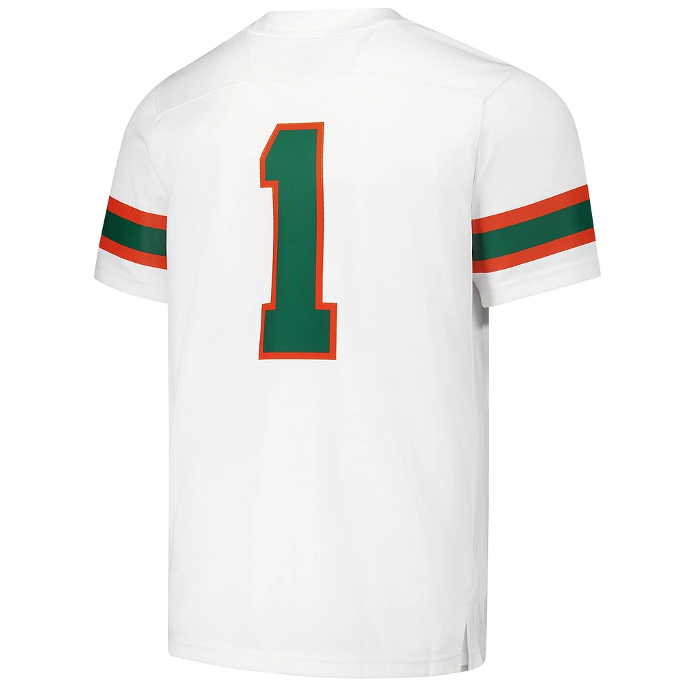 Maillot de football adidas #1 blanc Miami Hurricanes Premier pour homme