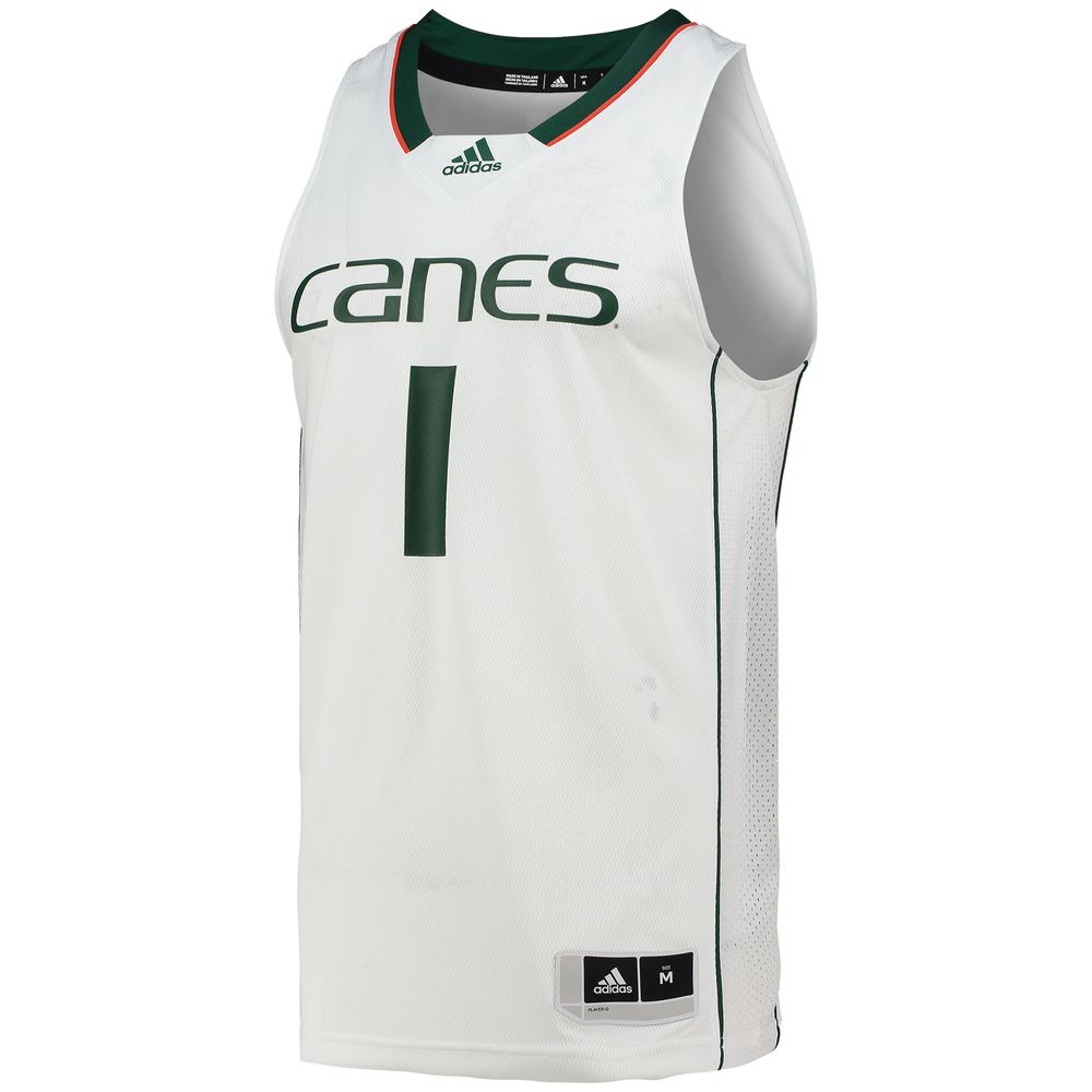 Men's adidas #1 White Miami Hurricanes Team Swingman Basketball Jersey