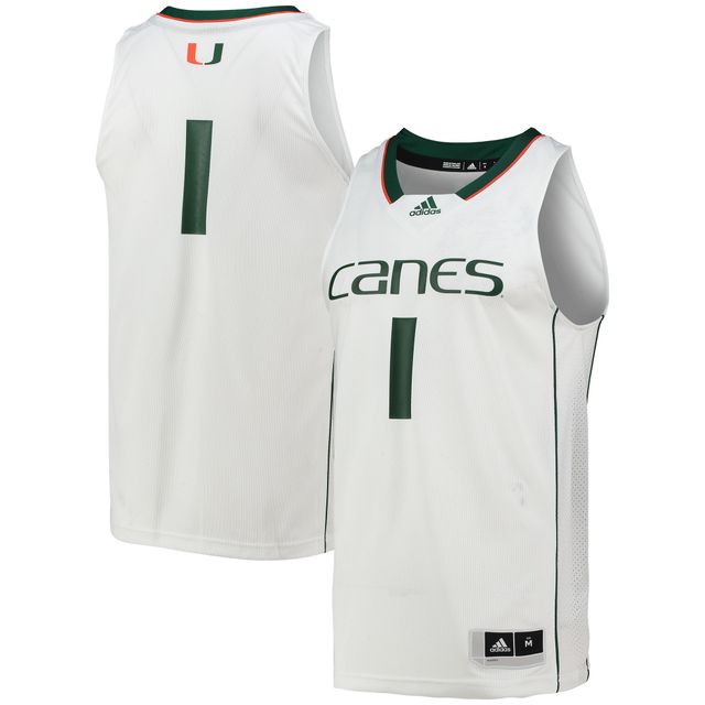 Maillot de basket-ball Swingman l'équipe Miami Hurricanes #1 adidas blanc pour hommes