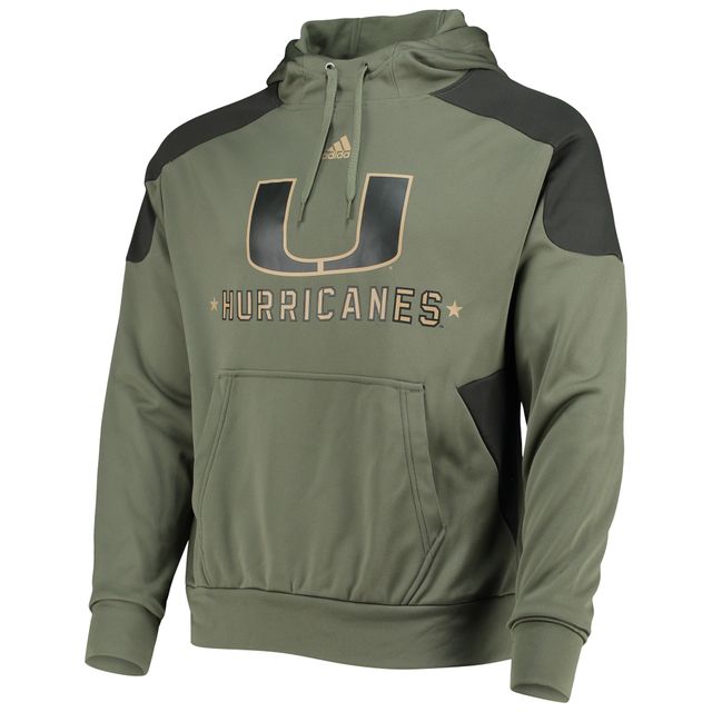 Men's adidas Olive Miami Hurricanes Military Appreciation Salute To Service  AEROREADY Pullover Hoodie