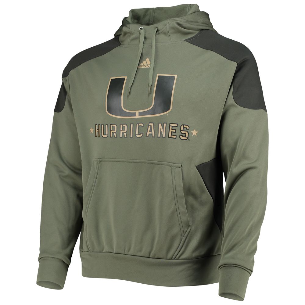 Men's adidas Olive Miami Hurricanes Military Appreciation Salute To Service AEROREADY Pullover Hoodie