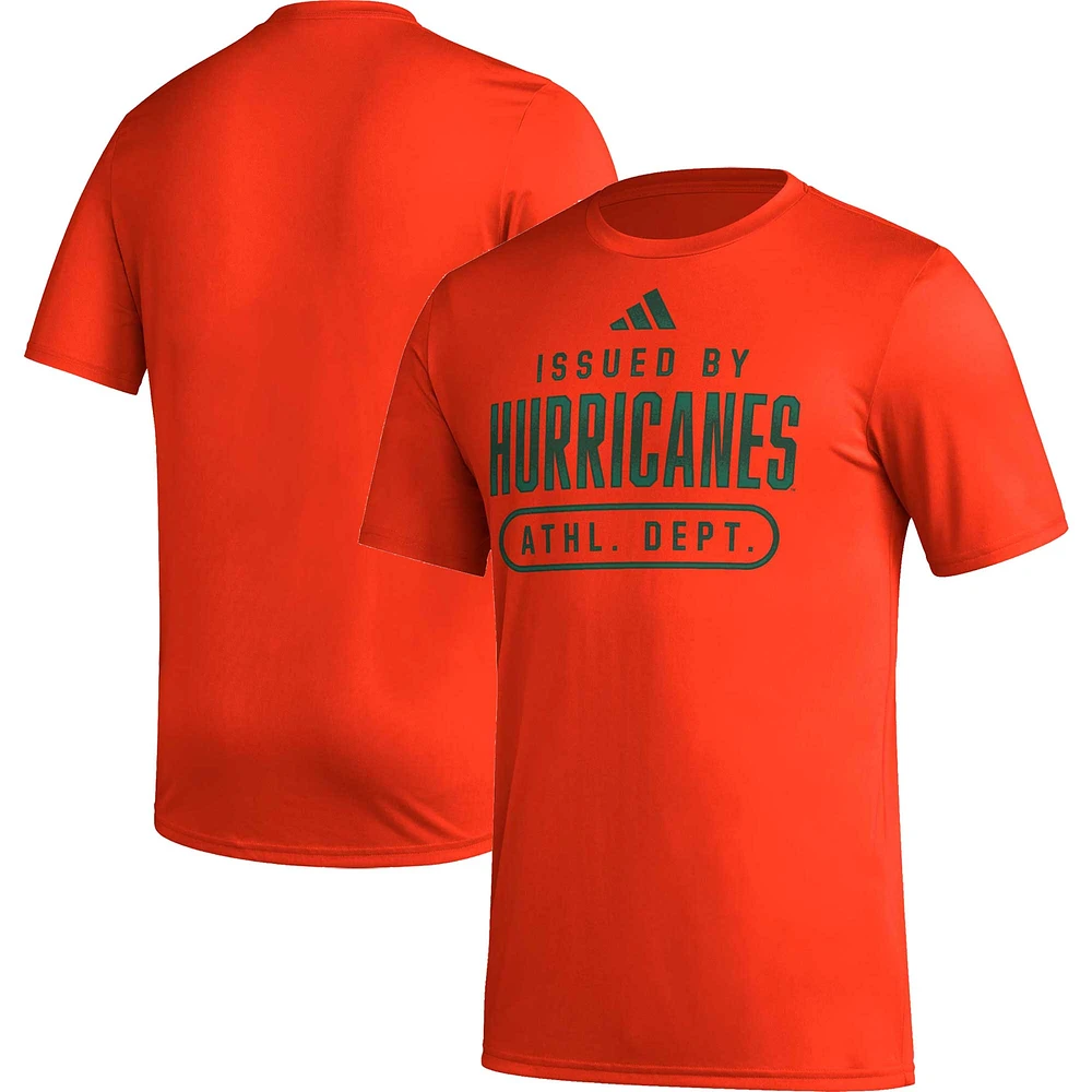 T-shirt d'avant-match adidas Miami Hurricanes AEROREADY orange pour homme