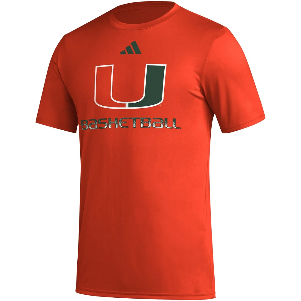 Men's adidas  Orange Miami Hurricanes Fadeaway Basketball Pregame AEROREADY T-Shirt