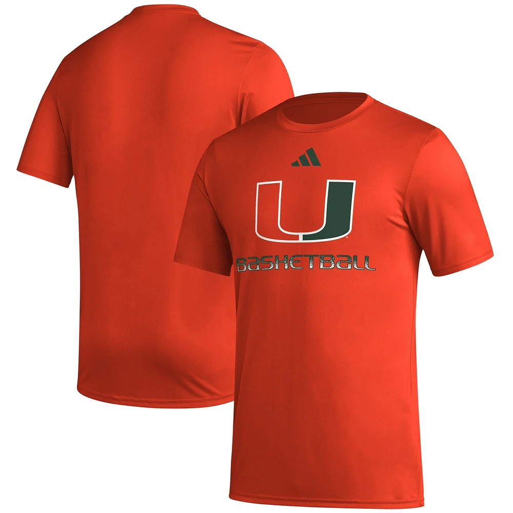 Men's adidas  Orange Miami Hurricanes Fadeaway Basketball Pregame AEROREADY T-Shirt