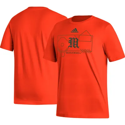 Men's adidas Orange Miami Hurricanes Locker Lines Baseball Fresh T-Shirt