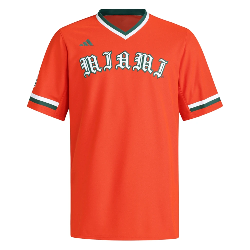 Maillot de baseball orange à col en V pour homme adidas Miami Hurricanes