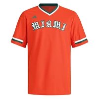Maillot de baseball orange à col en V pour homme adidas Miami Hurricanes