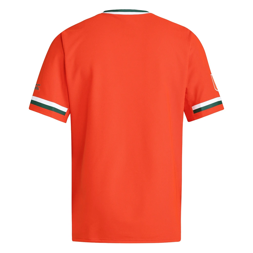 Maillot de baseball orange à col en V pour homme adidas Miami Hurricanes