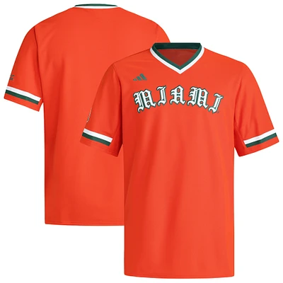 Maillot de baseball orange à col en V pour homme adidas Miami Hurricanes
