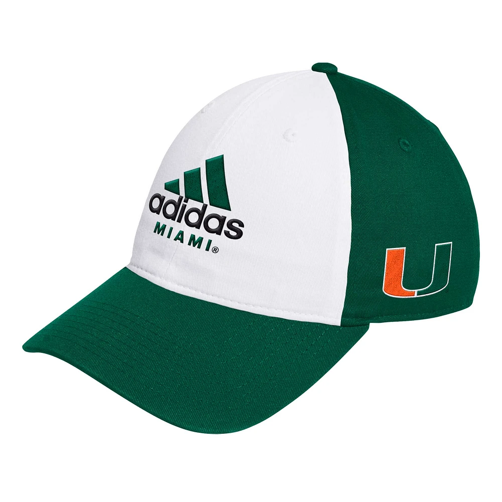 Men's adidas White/Green Miami Hurricanes Slouch Adjustable Hat