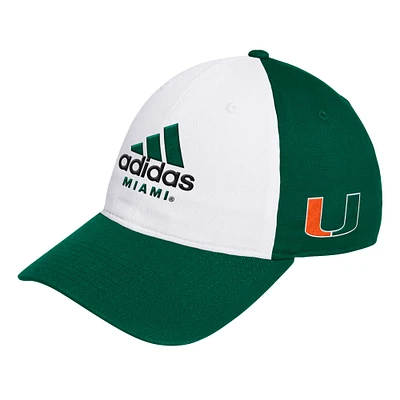 Men's adidas White/Green Miami Hurricanes Slouch Adjustable Hat