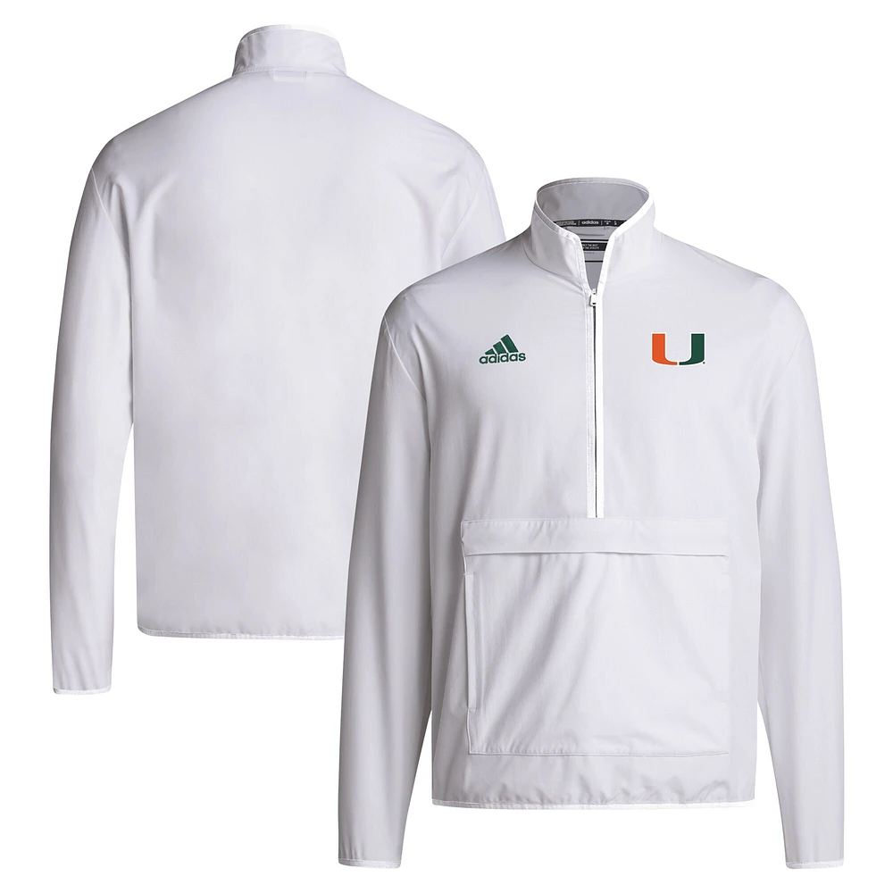 Veste à demi-zip adidas Miami Hurricanes Coaches Sideline pour hommes, blanche
