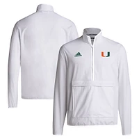 Veste à demi-zip adidas Miami Hurricanes Coaches Sideline pour hommes, blanche