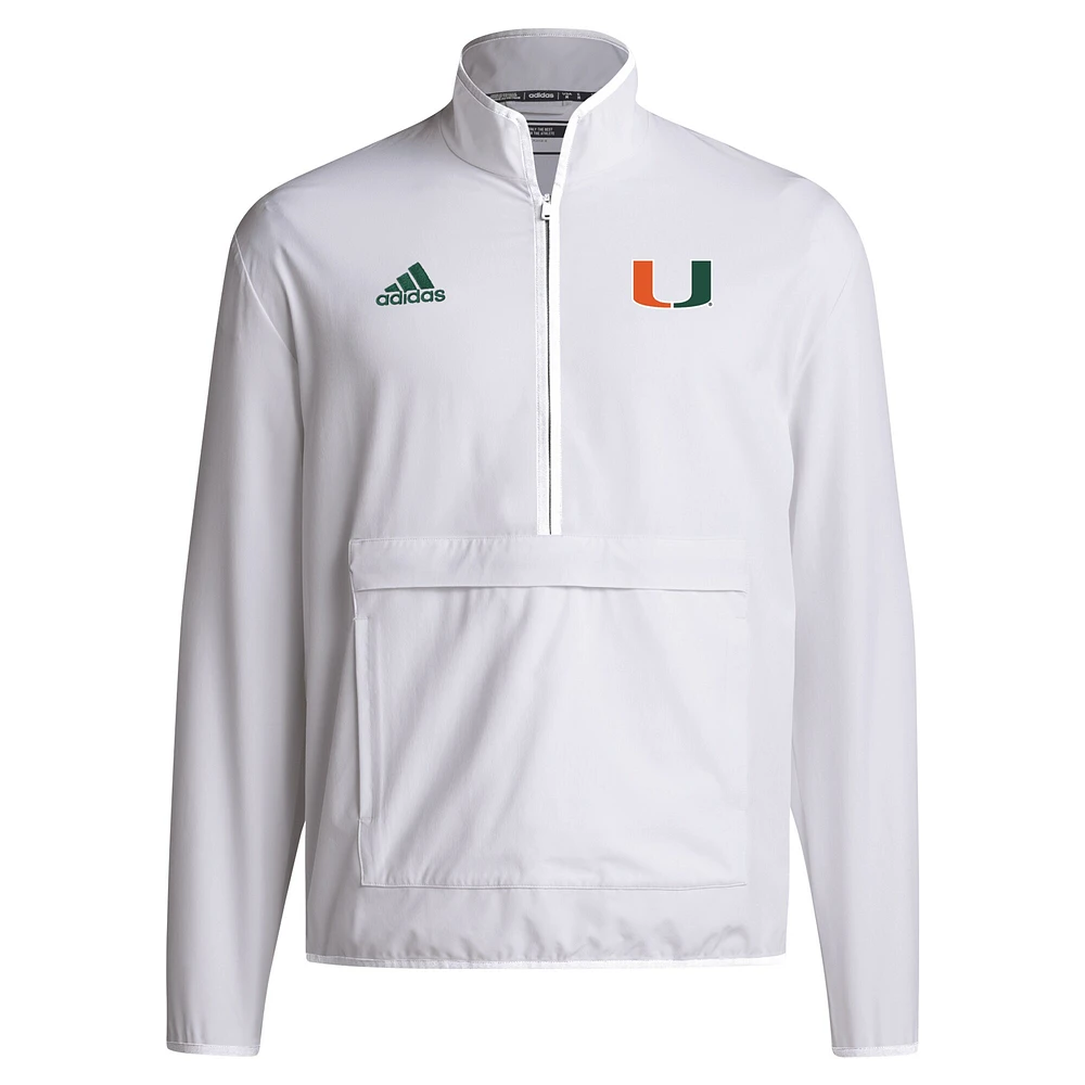 Veste à demi-zip adidas Miami Hurricanes Coaches Sideline pour hommes, blanche