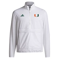 Veste à demi-zip adidas Miami Hurricanes Coaches Sideline pour hommes, blanche