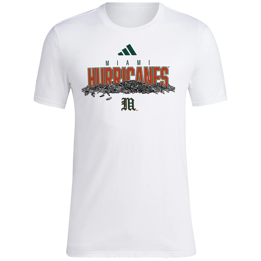 Men's adidas White Miami Hurricanes Baseball Sunflower Seeds T-Shirt