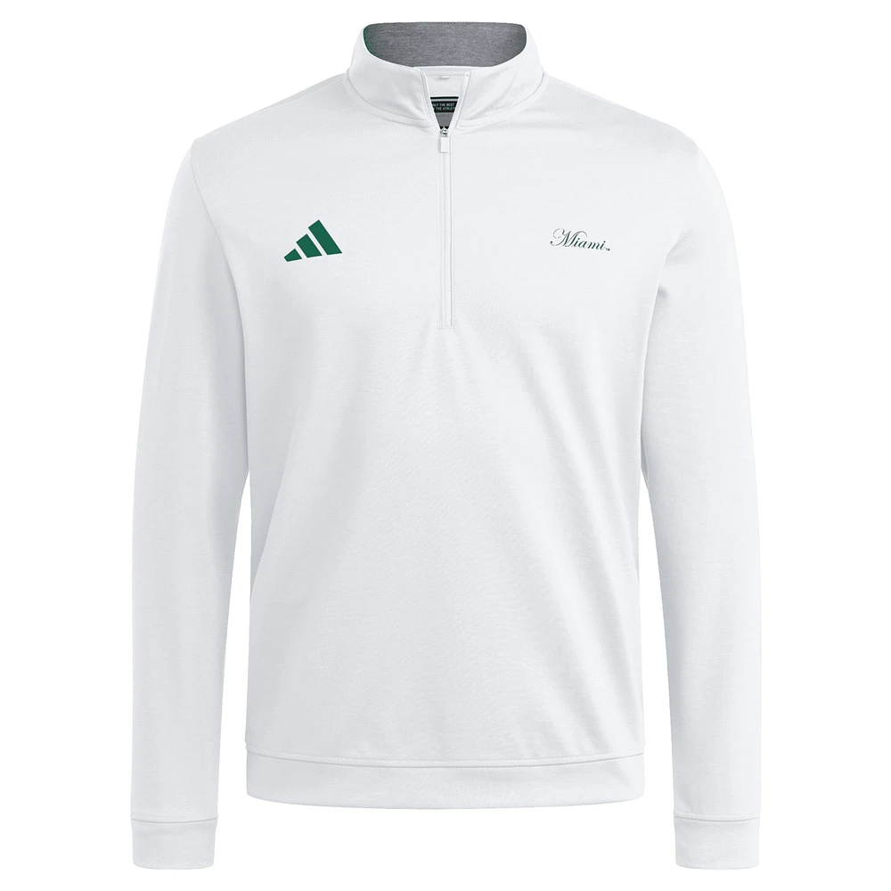 Men's adidas White Miami Hurricanes Elevated Quarter-Zip Jacket