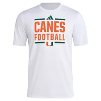 Men's adidas White Miami Hurricanes Locker Football Pre-Game AEROREADY T-Shirt