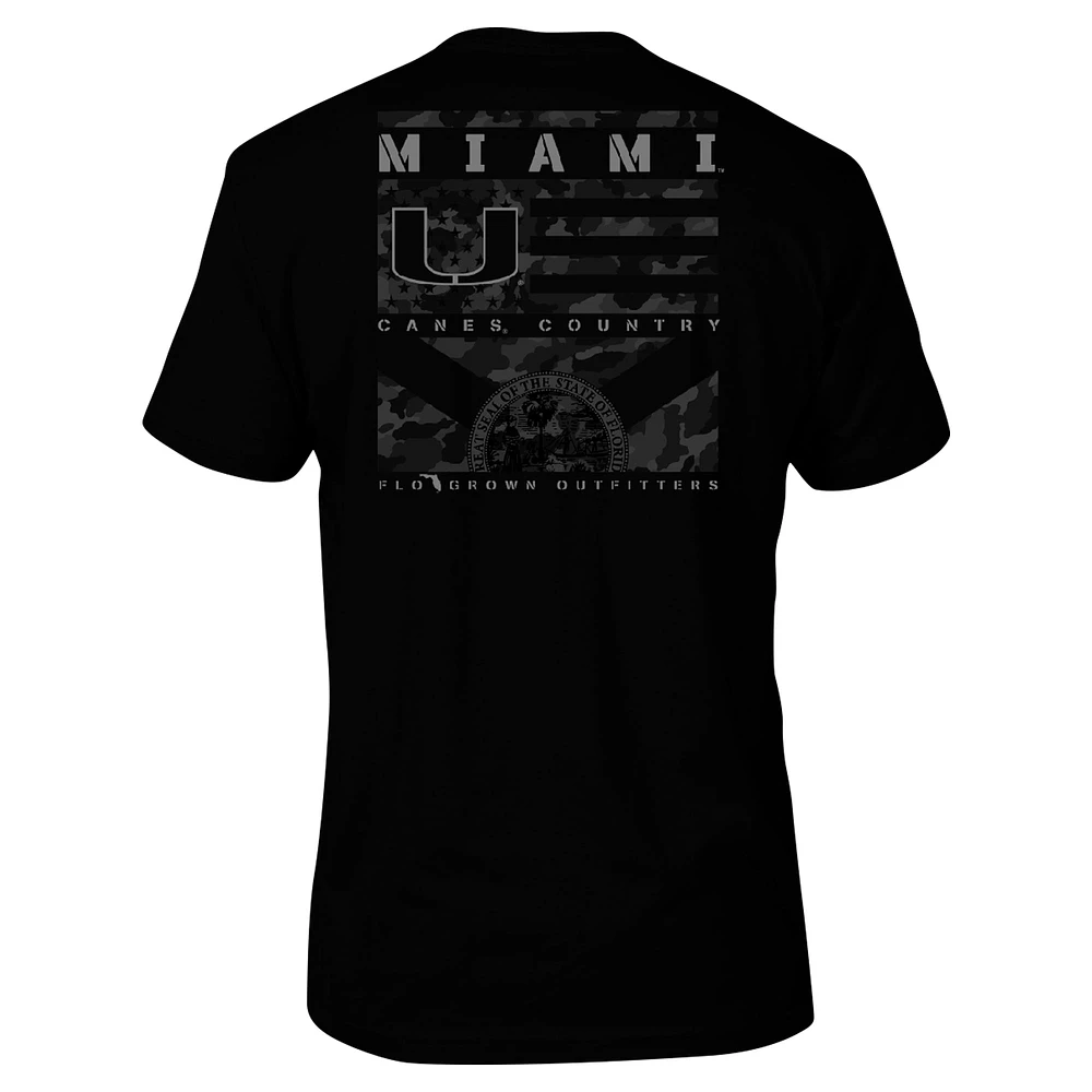 Men's Black Miami Hurricanes Camo Flag Panel T-Shirt