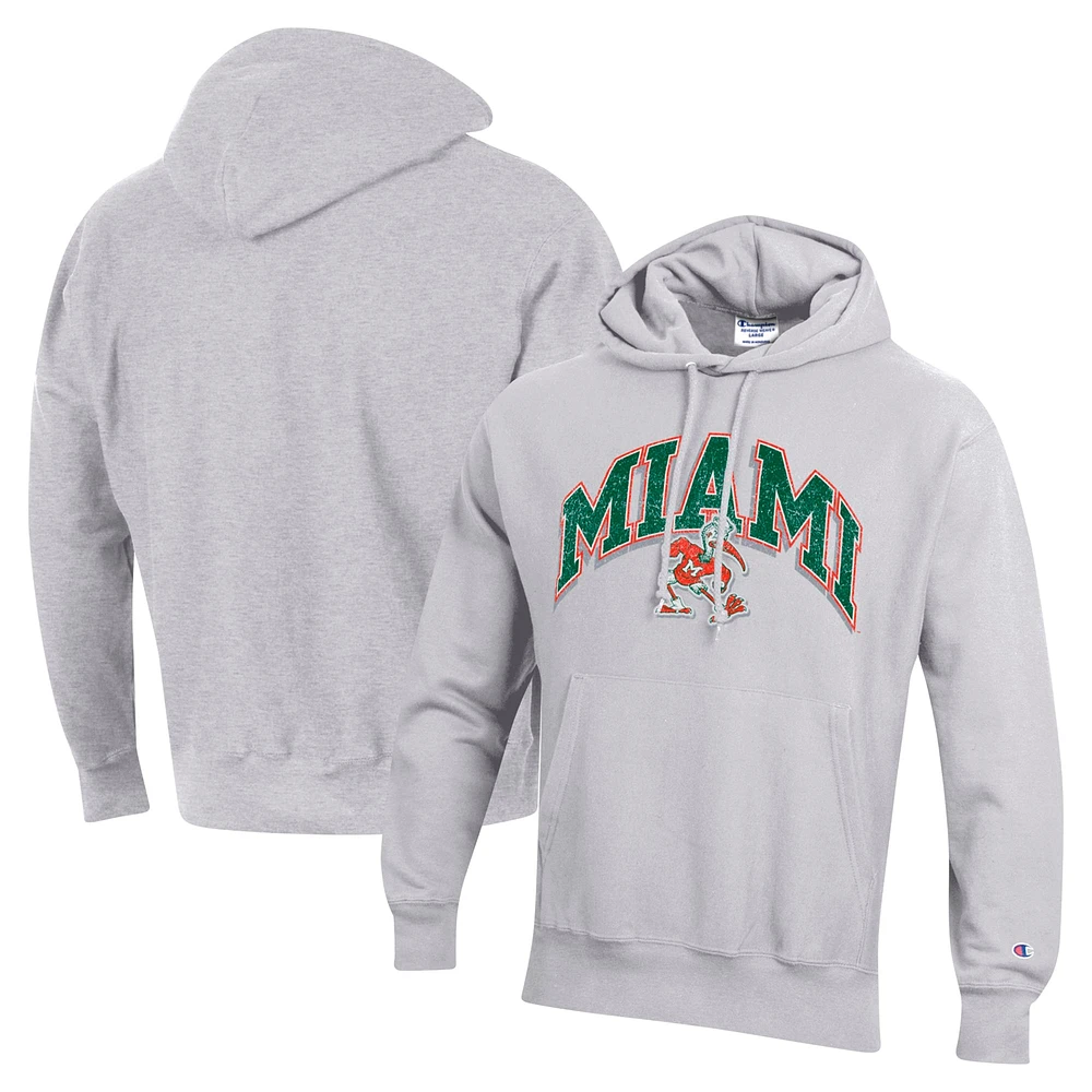 Sweat à capuche Champion Gray Miami Hurricanes Late Night Reverse Weave pour homme