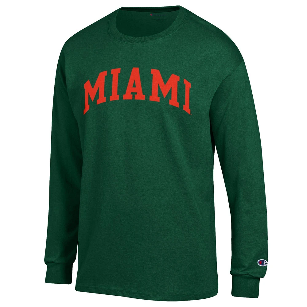 T-shirt à manches longues Champion Green Miami Hurricanes Basic Arch pour homme
