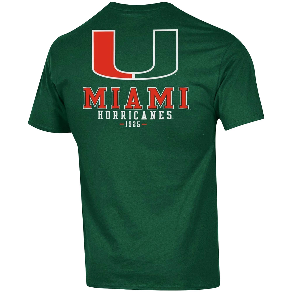 T-shirt vert champion pour hommes Miami Hurricanes Stack 2-Hit