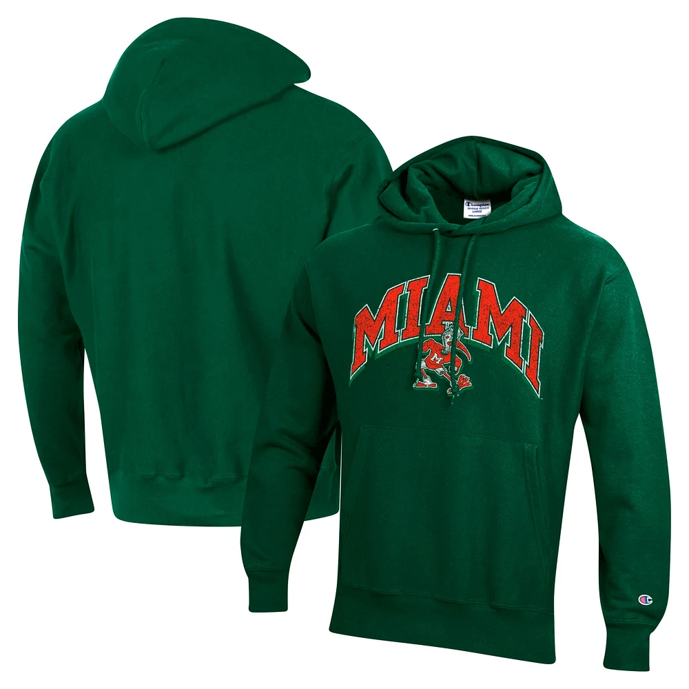 Sweat à capuche tissage inversé Champion Green Miami Hurricanes Late Night pour homme